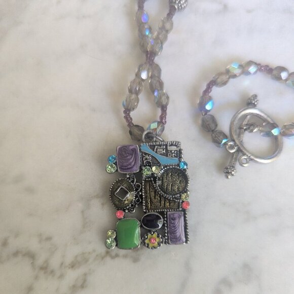 Micro Mosaic Y2K Enamel Steampunk Glass Beaded Necklace Boho Wearable Art Metal - Picture 7 of 10